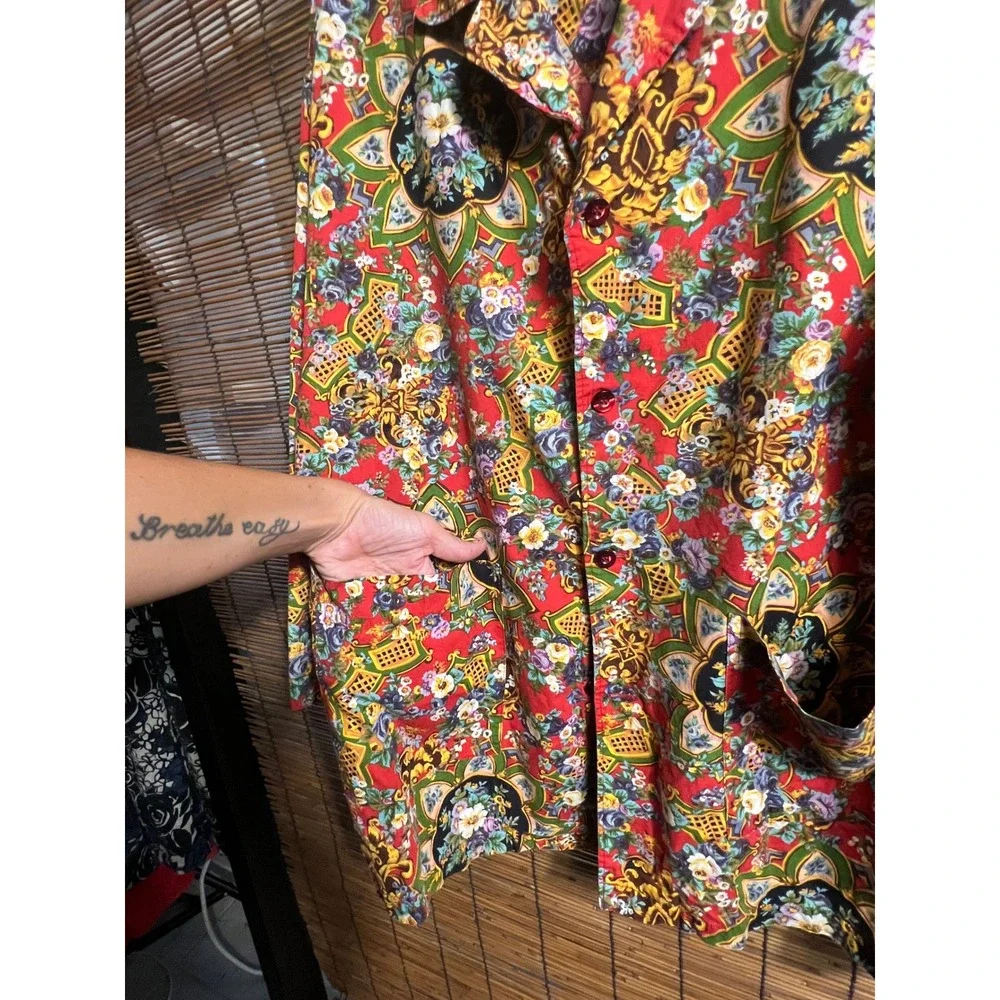 Kenzo Vintage 2 Piece Set Red Floral Mandala Shirt and Pants Outfit